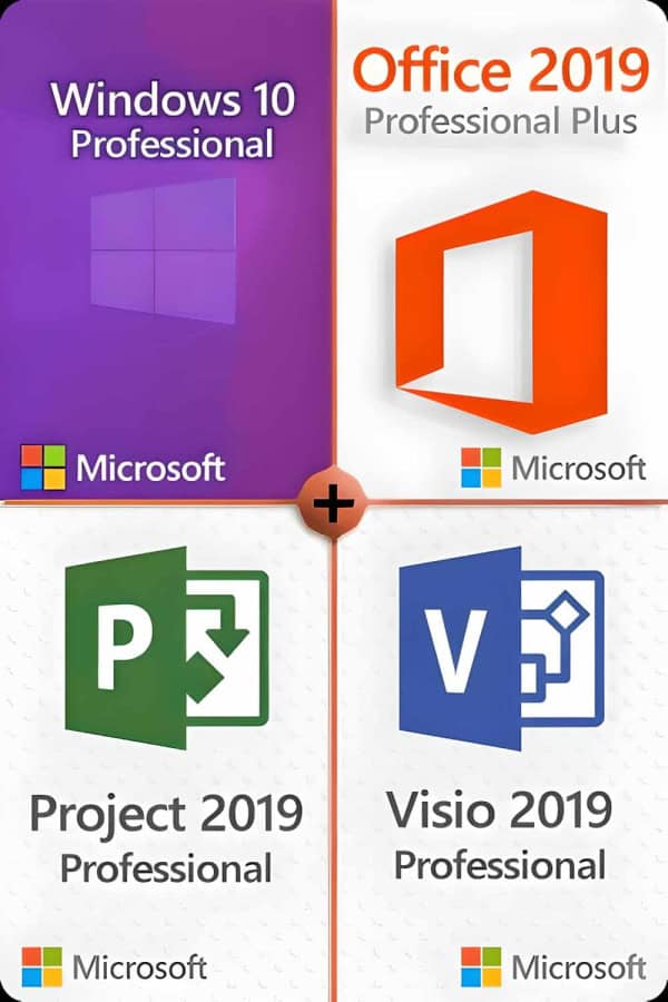 Windows 10 Professional + Visio 2019 Professional + Project 2019 Professional + Office 2019 Professional Plus License for 3 devices