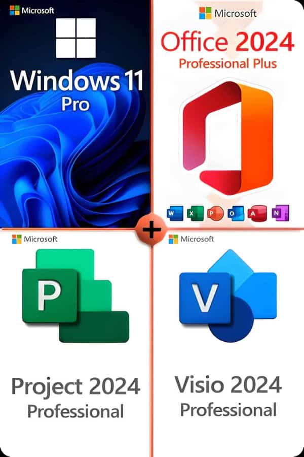 Windows 11 Professional + Project 2024 Professional + Office 2024 Professional + Visio 2024 Professional License for 3 devices